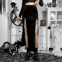 Vintage Black Velvet Split Skirt 1