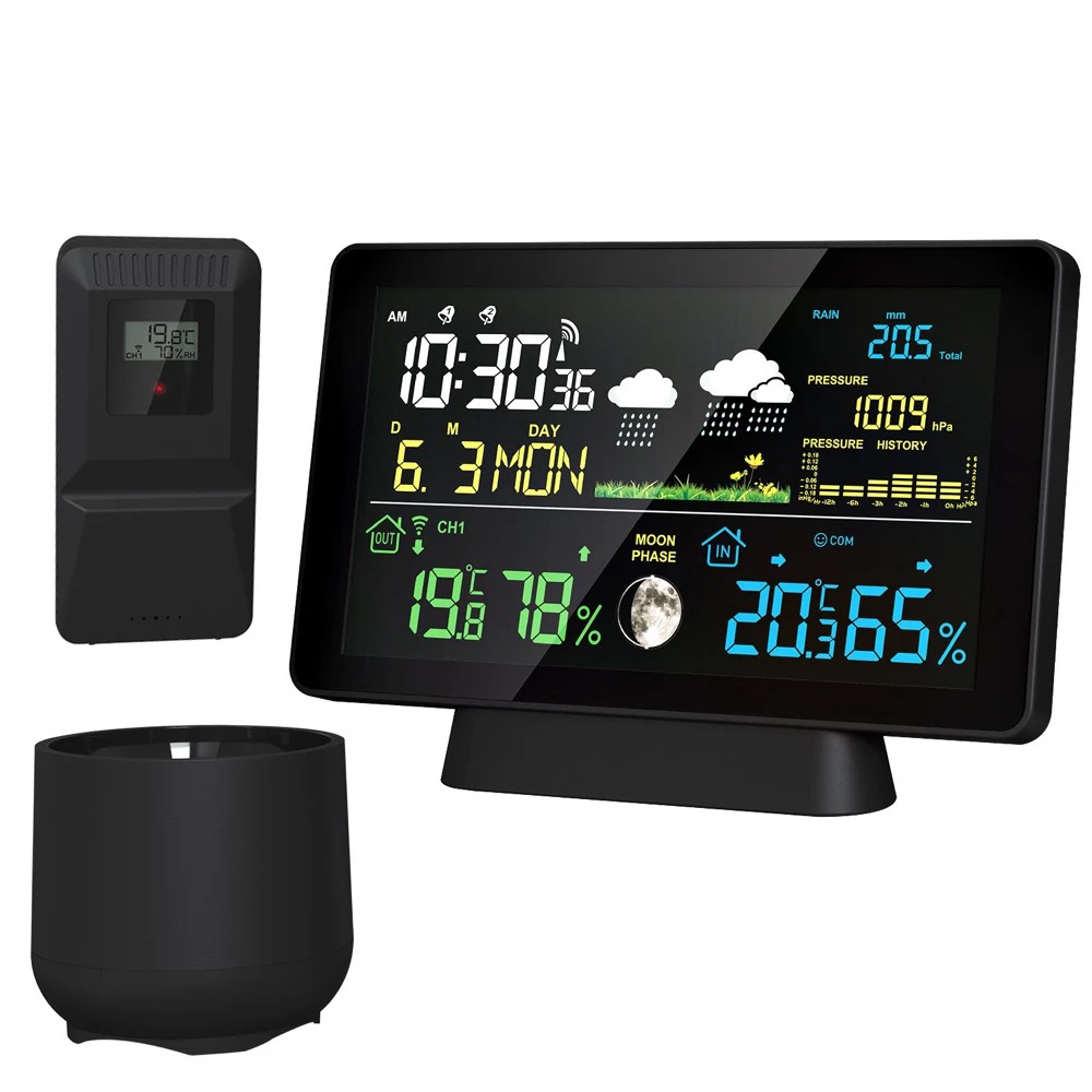 

Electronic Digital Weather Station Temperature Humidity Rainfall Barometric Pressure Moon Phase Weather Forecast Alarm Clock