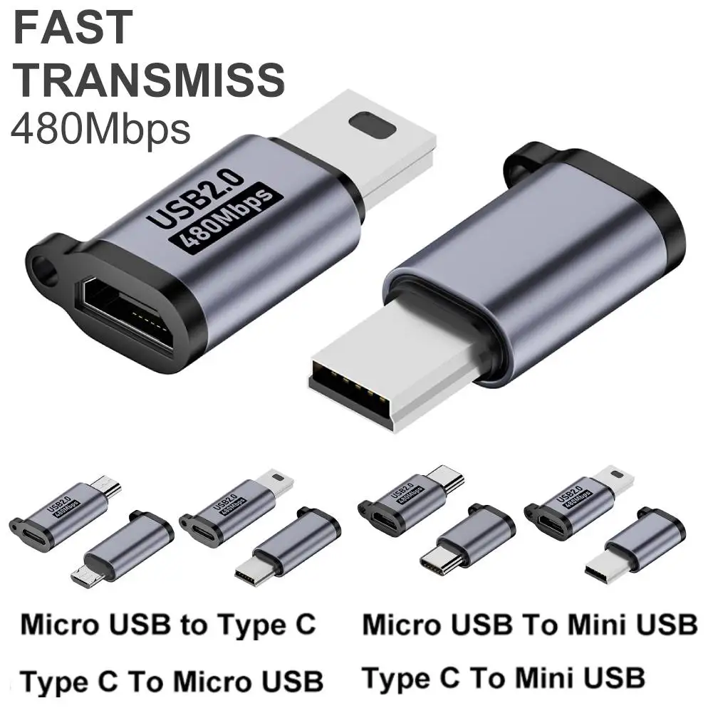 2Pcs 유형 C 여성 마이크로 USB 남성 변환기 5V 2A 유형 C 여성 마이크로 USB/미니 USB 변환기 480Mbps 전화/태블릿/PC