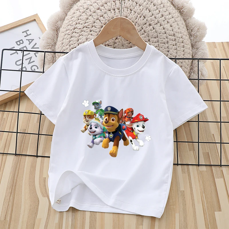 Щенячий патруль Дитяча футболка з коротким рукавом Мультфільм Чейз Скай Пуловер з принтом Хлопчики Дівчата Літні дихаючі повсякденні бавовняні топи Подарунки