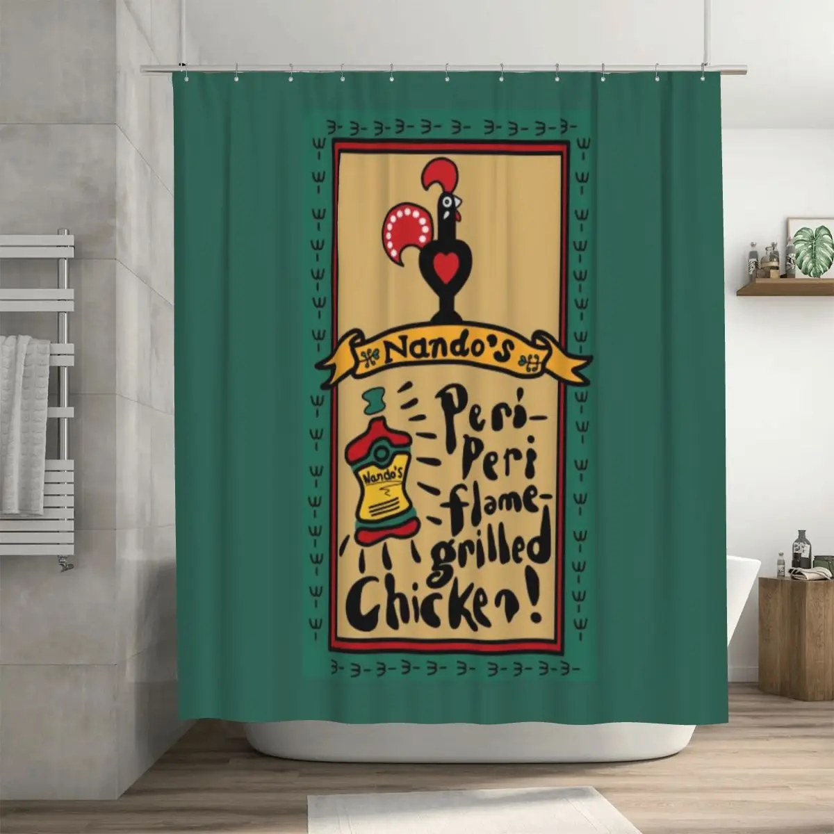 

Курица Nandos Peri! Занавеска для душа 72x72 дюйма с крючками подарок для влюбленных с персонализированным рисунком