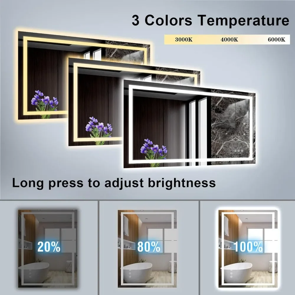 Description Picture 4 of itemAnti-Fog Shatter-Proof Bathroom Mirrors Bathroom for Wall 40 "x 24" With Front and Backlit Lights Memory Fixture Freight free