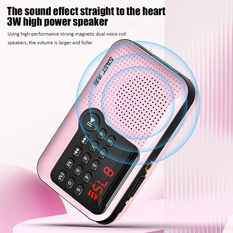 Mini FM Radio Portable LCD Display Radio Speaker USB TF Card MP3 Music Player Support Time Display Power-off Memory Headset Play
