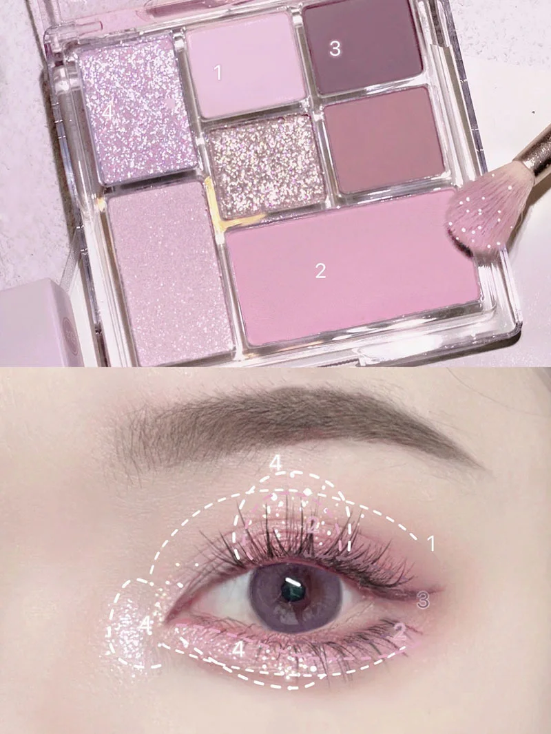 Description Picture 6 of item7 Color Eyeshadow Palette Grey Powder Black Smoky Eye Blush Highlighter Korean Shiny Glitter Eye Shadow Eyes Makeup Cosmetics