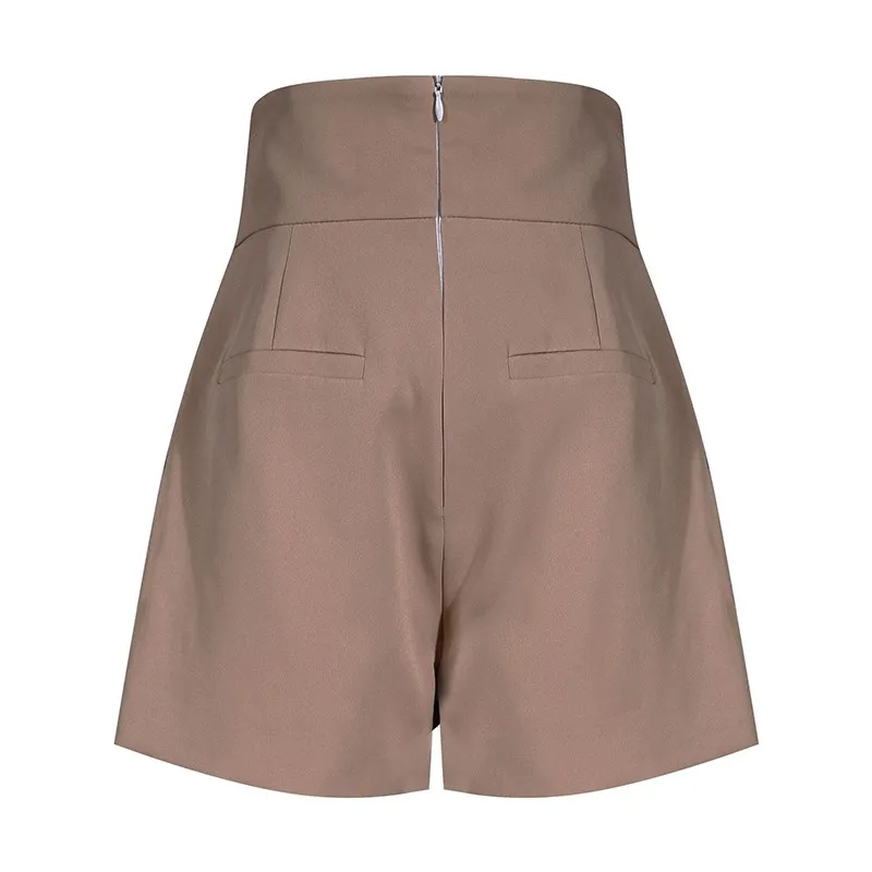 BPN Temperament Patchwork Metal Button Shorts For Women High Waist Solid Casual Loose Wide Leg Short Pants Female Fashion Style