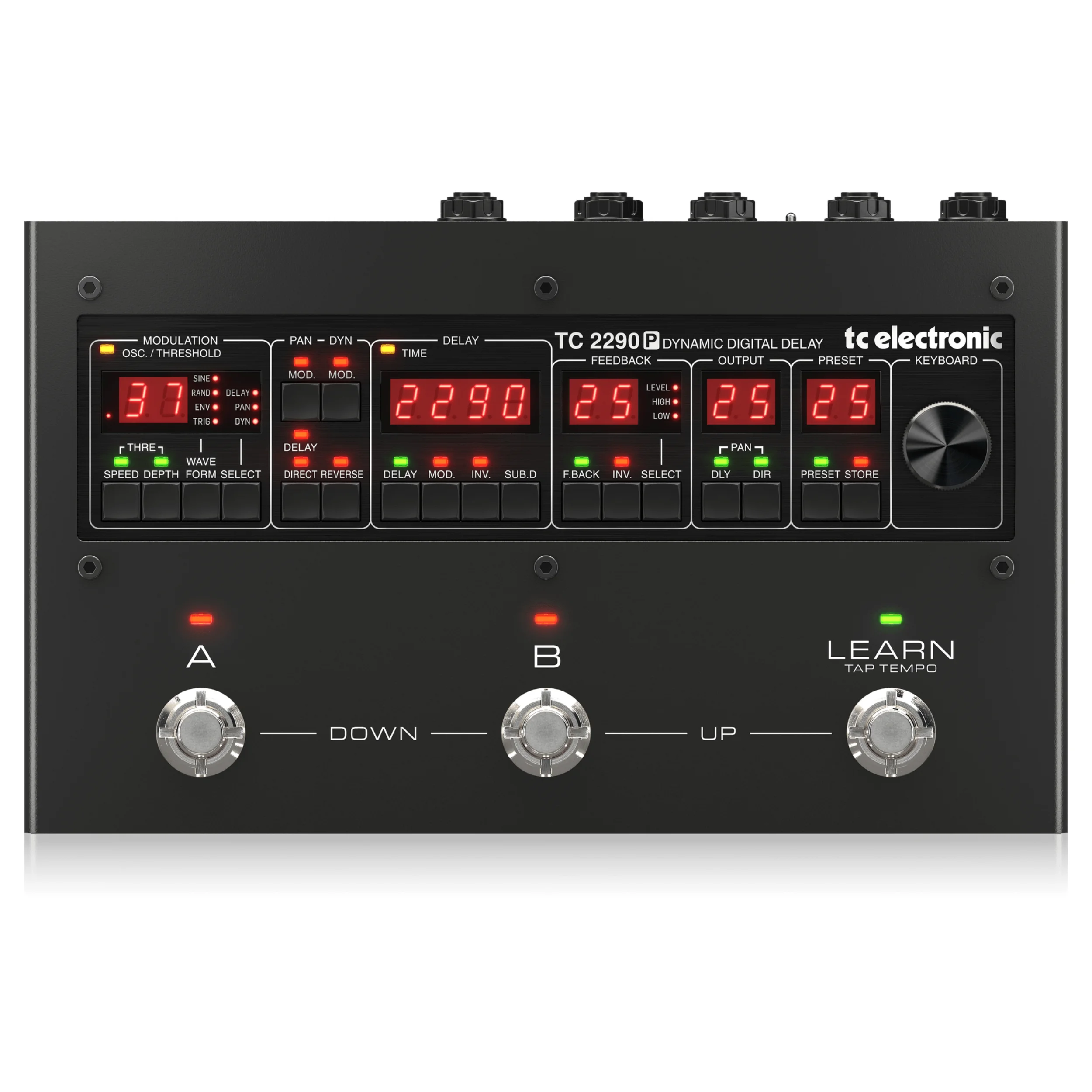 TC Electronic Pedal의 전설적인 2290 다이나믹 디지털 딜레이의 재발행, 128개의 프리셋, 3개의 풋스위치 2290 P DYNAMIC DIGITAL DELAY