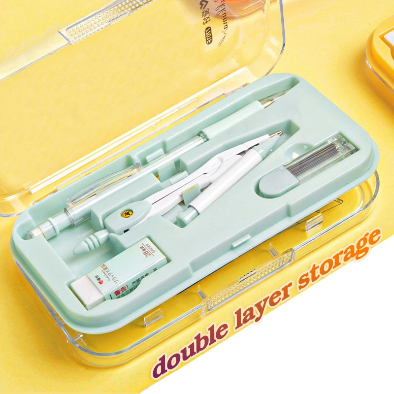 8 In1 Drawing Ruler Compass Set,With Ruler Protractor Compass Eraser Refill & Storage Box,Math For Students Stationery Accessori