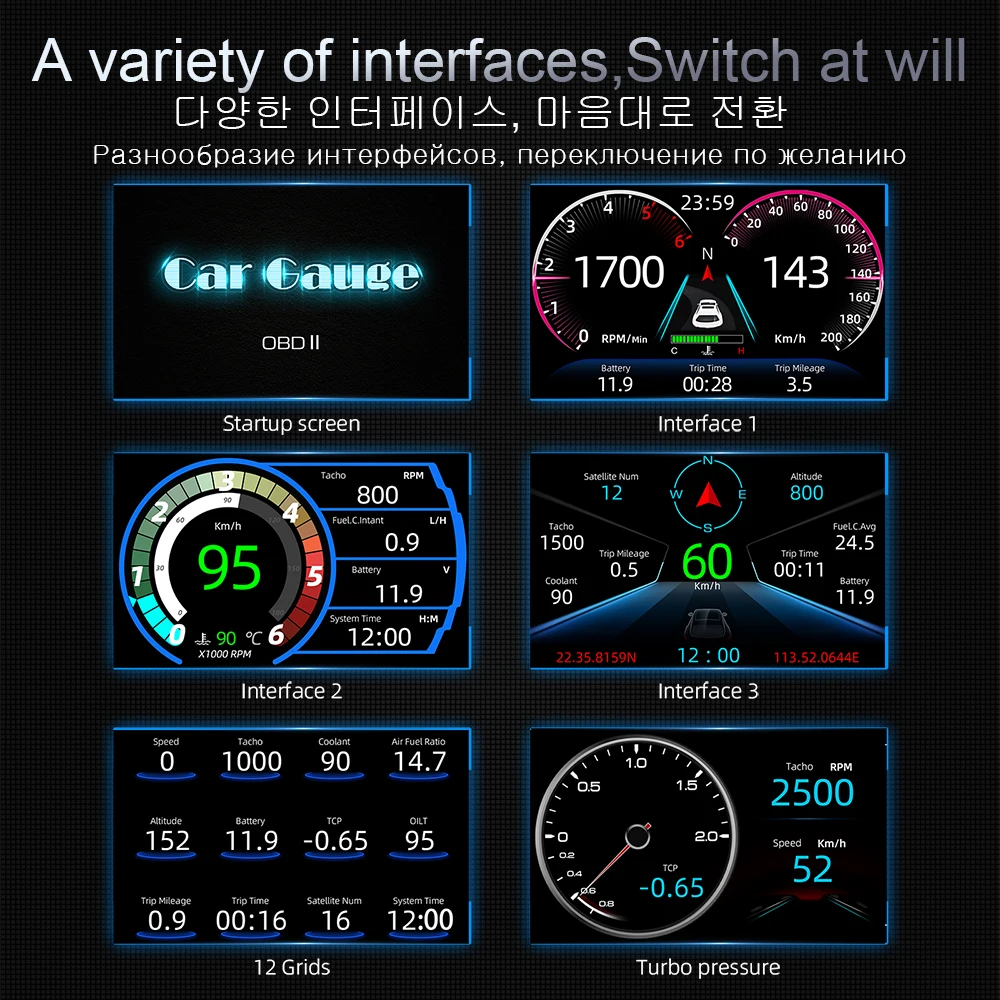 WiiYii F11  ũ HUD ÷, OBD2, GPS, LCD, ڵ , ڵ ӵ,   ˶ , 4 ġ