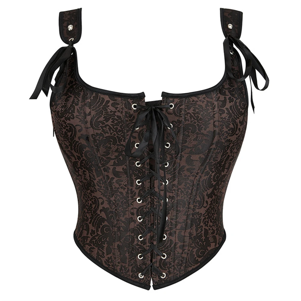 

Corset woman Brown Steampunk Clothing Retro Chest Binder Bustier Halterneck Corset Top Plus Size