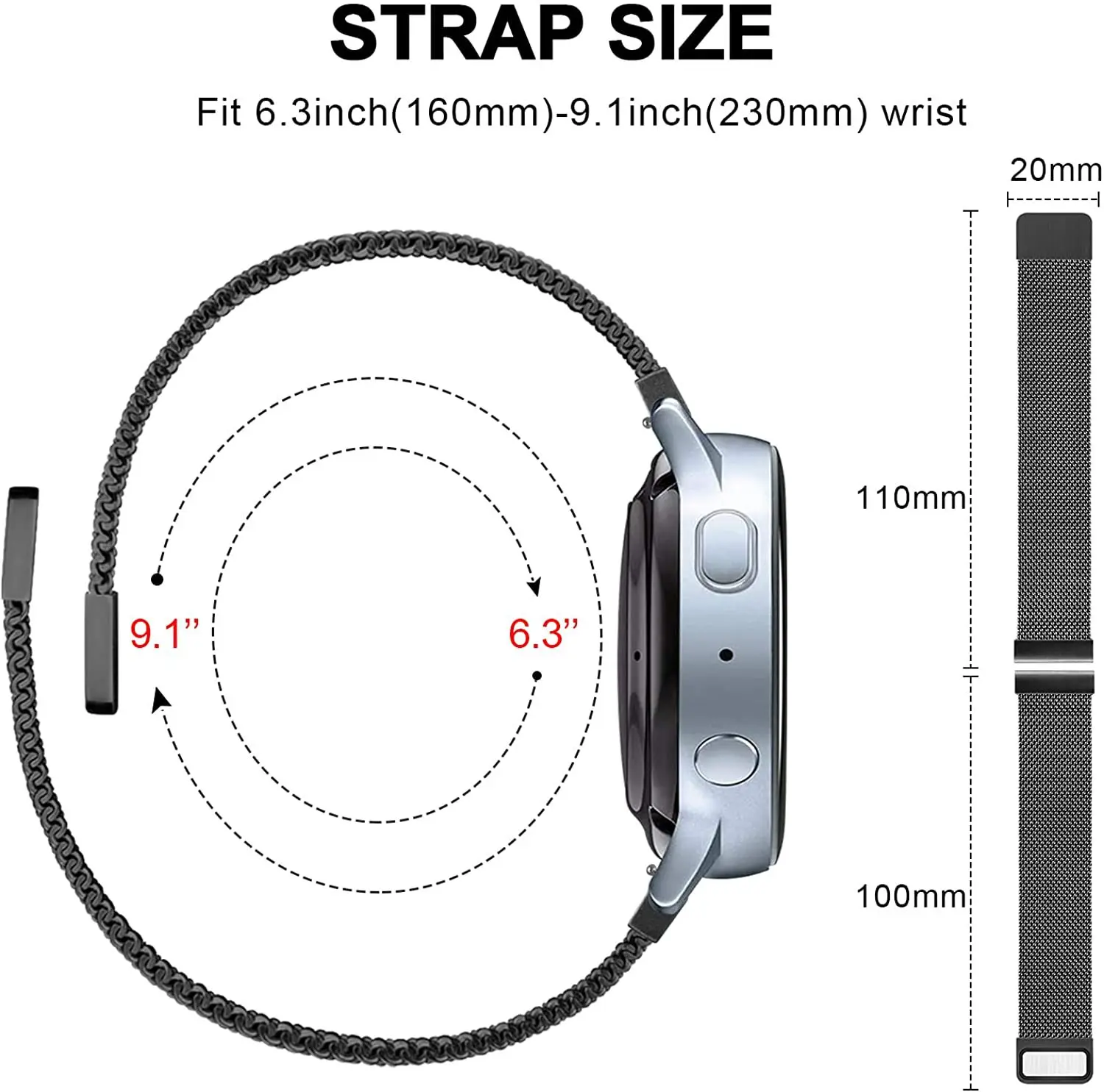 Magnetic Milanese Loop Metal Bracelet 20mm Wristband