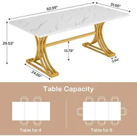 63-Inch Reangular Dining Table for 4 to 6, Modern Kitchen Table with Stylish Metal Legs, Large Dinner Tables for Dining Room 2