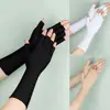 1Pair Sunscreen Protection Fingerless Long Gloves Women Arm Cool Summer Solid Mittens Half Finger Sleeves Black White Nude 1