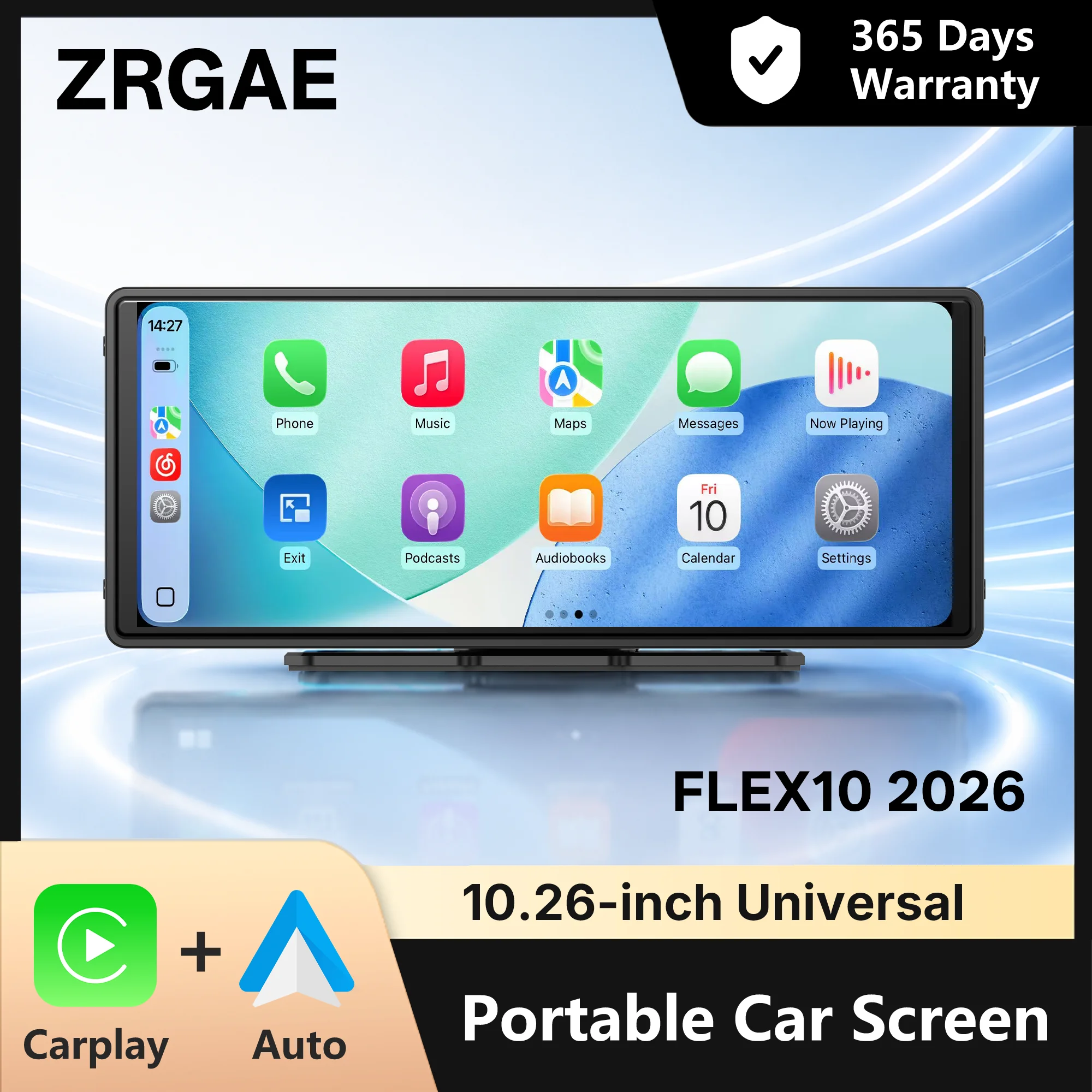 Pantalla Carplay de 10.26 Pulgadas, Reproductor Multimedia Universal Inalámbrico con Carplay y Android Auto, Control por Voz Inteligente, Pantalla Táctil, Bluetooth 1