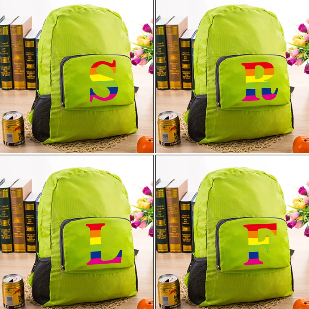 

Folding Ultralight Backpack for Youth Rainbow Letter Print Outdoors Portable Sports Backpack Lightweight New Travel Backpacks