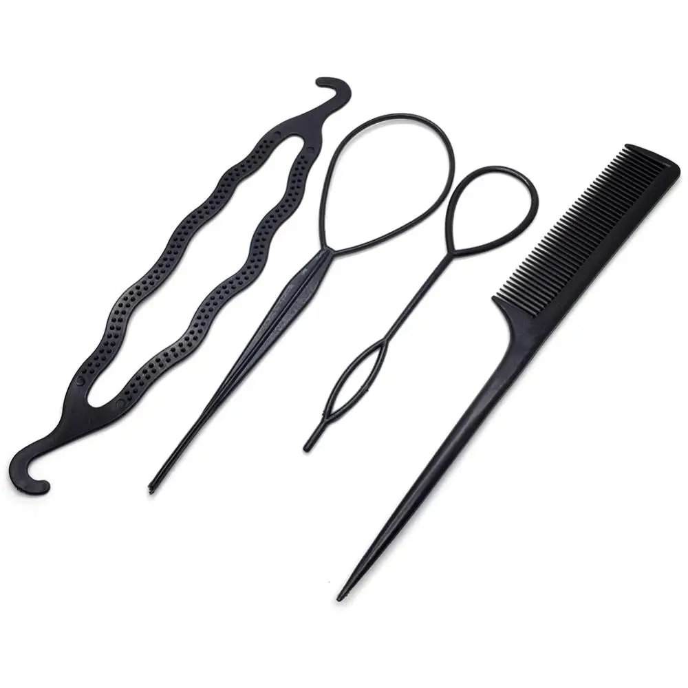 Hot Sale 4Pcs Braid Ponytail Bun Maker Comb DIY Hairdressing Accessory Hair Styling Set on sale of 4pcs sds plus