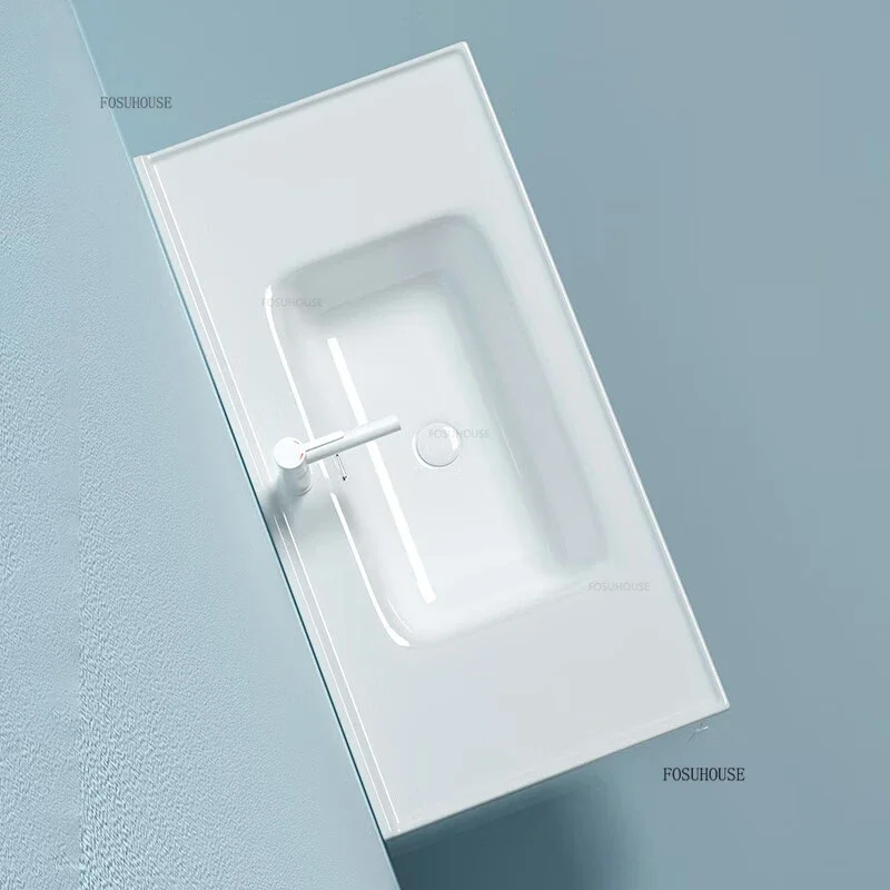 Creative Ceramic Bathroom Sinks Modern Semi-recessed Wash Basin Rectangular Single Basin Bathroom Vanity Home Toilet White Sink