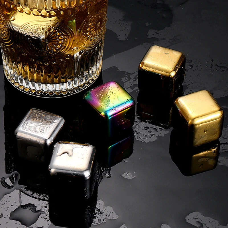 Reusable Stainless Steel Cooling Ice Cubes Set Drinks Cooler Stones for Beer Whisky Wine Metal Ice Cube Bar Accessories Tool ice cubes whiskey stones