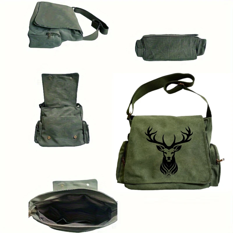 Men's Crossbody Bag Women's Shoulder Bag Canvas Laptop Bag Messenger Bag Deer Print Large Capacity