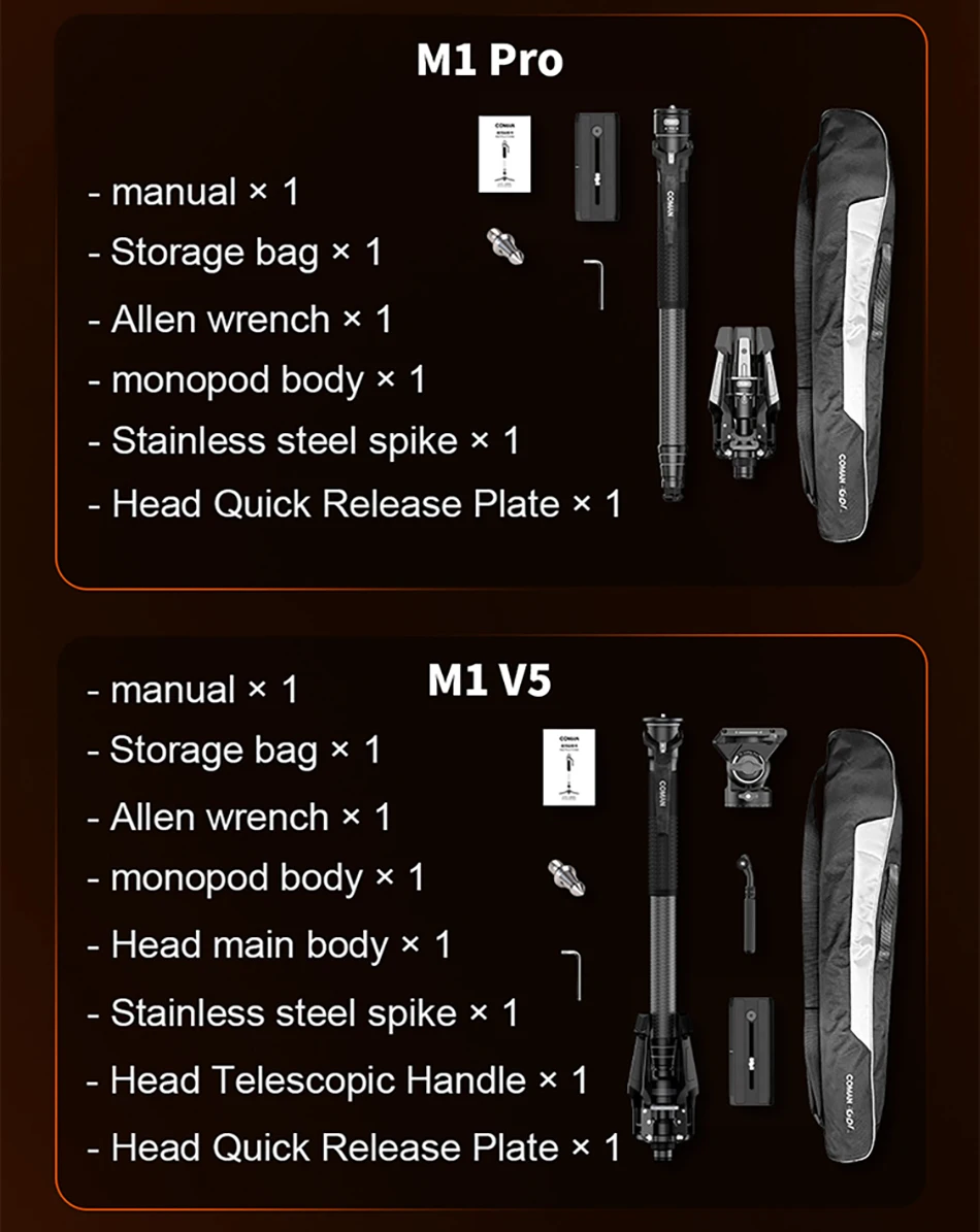 COMAN M1 M1 Pro V5 Carbon Fiber One Click Lifting Tripod Travel Monopod with Qui