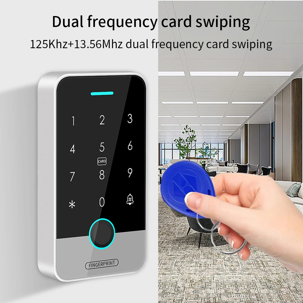Outdoor NFC Tuya Fingerprint Access Control Keypad IP67 Waterproof RFID 125Khz & 13.56MHz IC Biometrics Door Opener with Gateway