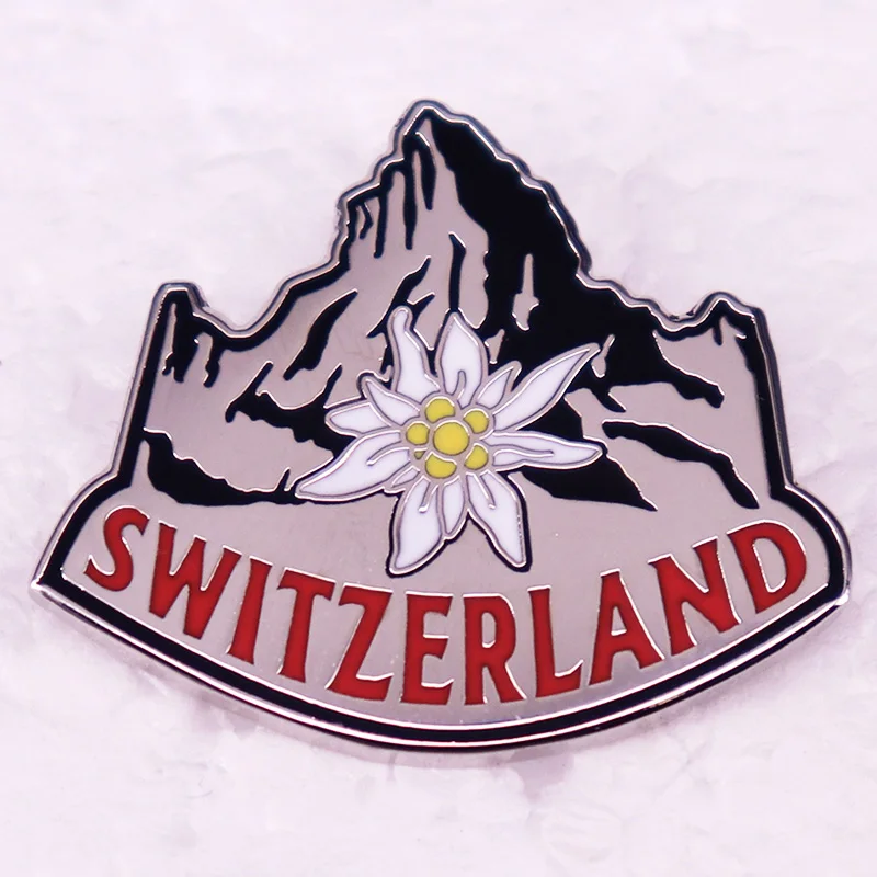 Schweiz Edelweiss Hartemail Pin Schweizer Nationalblume Brosche Schmuck