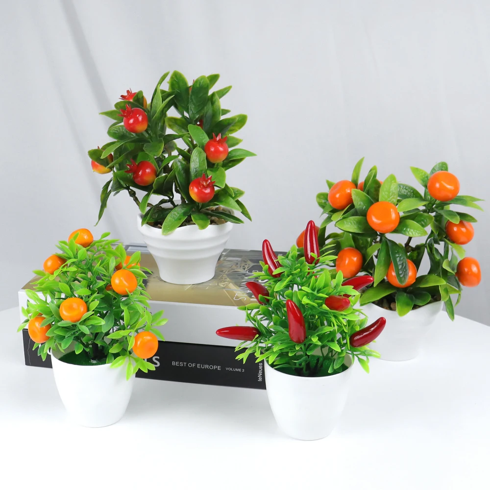 Description Picture 5 of itemArtificial Plants Bonsai Orange Pomegranate Fruit Chili Tree Potted Windowsill Decor Home Table Decoration Mini Plastic Ornament