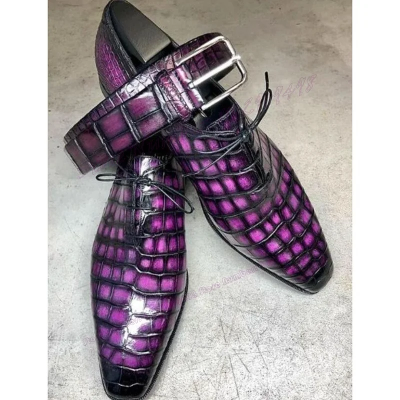 

Purple Crocodile Skin Men's Derby Shoes Cross Tied Handmade Luxury Dress Shoes for Men Business Party Shoes Zapatos Para Hombres