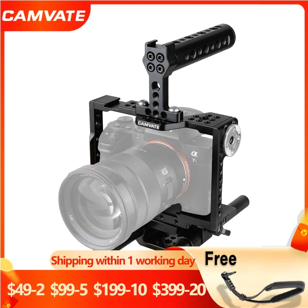 Camvate Camera Cage Rig Con Manico Per Formaggio Superiore E Sistema Di Supporto Per Asta Da 15Mm Per Sony A7 Ii,A7R Ii,A7S Ii,A7 Iii,A7R Iii,A7R4, Se