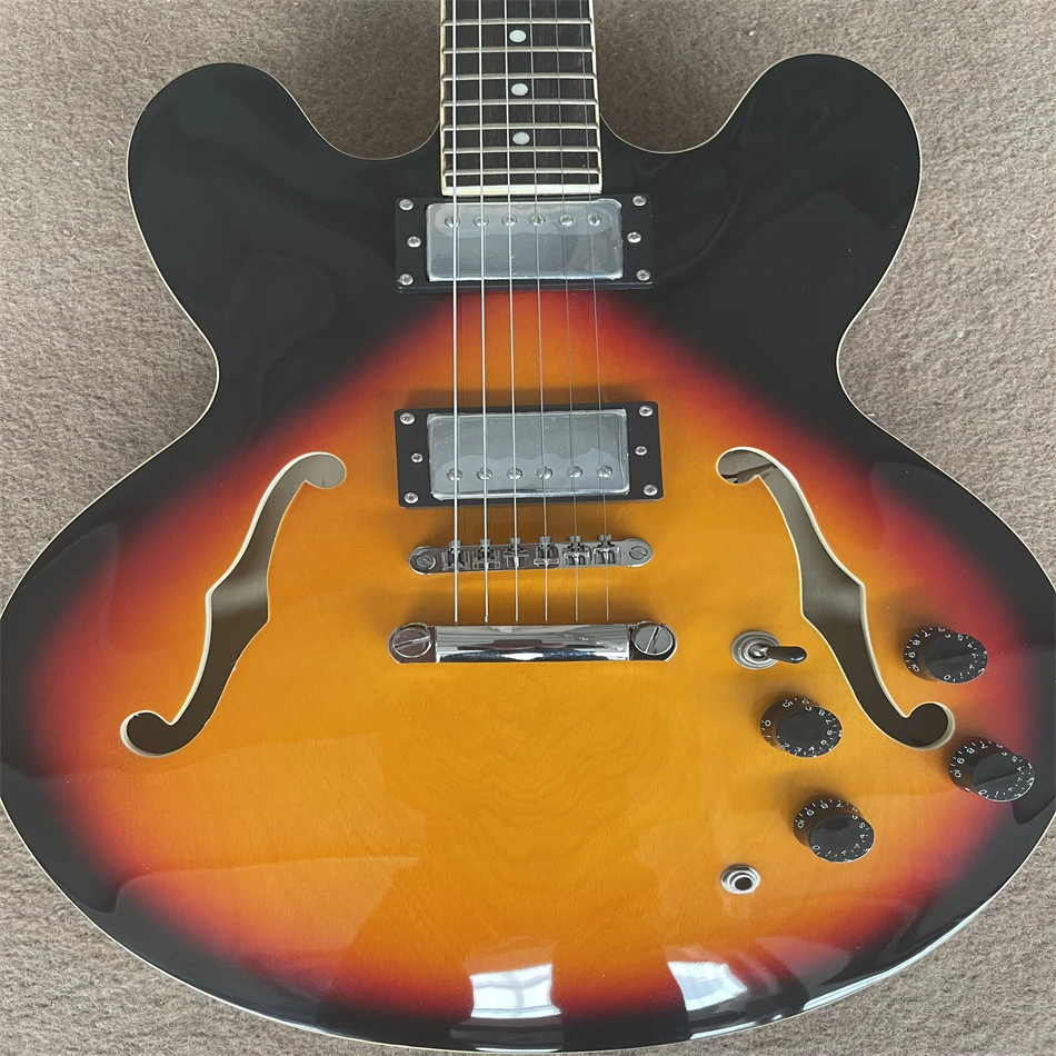 

Высококачественная 335 электрическая гитара с F-образным отверстием, полый корпус, черный цвет, серебристая фурнитура, бесплатная доставка, по индивидуальному заказу,