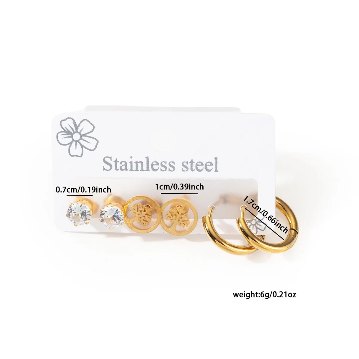 Luxury 316L Stainless Steel 3pair/set Zircon Stud Earring for Women Simple Jewelry Gifts 4