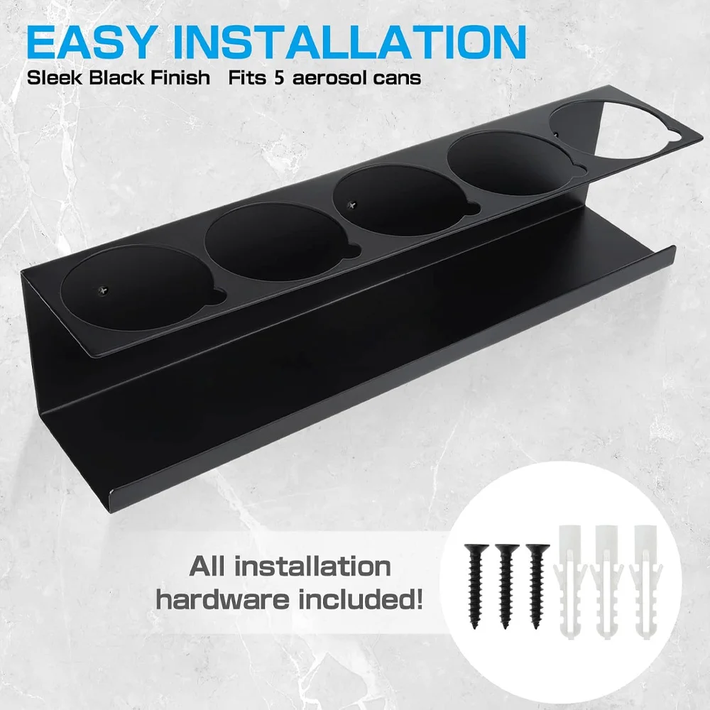 Tool Storage Rack Wall-mounted Bottle Storage 5 Can Holes Shelf Steel Aerosol Spray Can Organizer for Garage Home Storage garage storage shelves