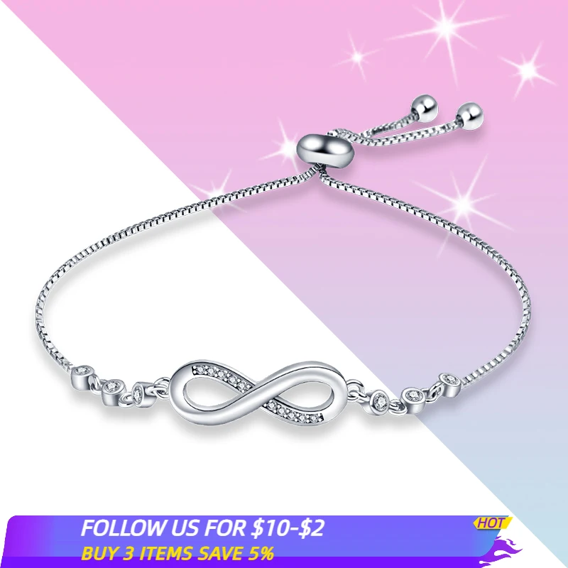 PANDACH Authentic 925 Sterling Silver Infinity Adjustable Bracelet For Women Hot Fashion 8 Word Bracelet For Gift CMB81