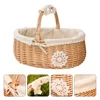 Wicker Storage Basket Metal Shopping Fruit for Kitchen Picnic Foldable Woven Decorative Tray 6