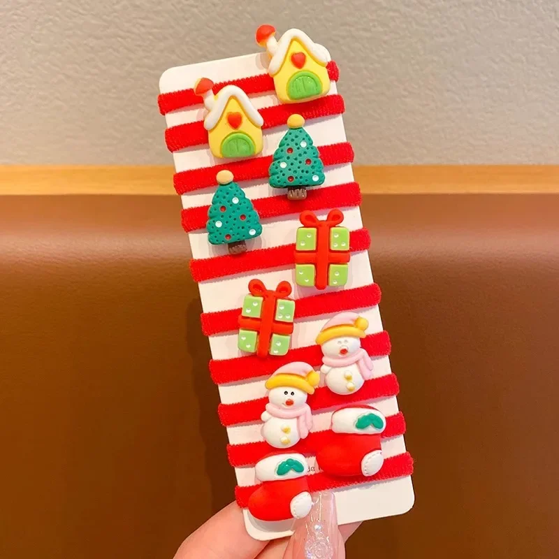 10 Stück-1 Packung Mädchen-Haargummis, niedliches Weihnachtsdesign, Weihnachtsmann, Rentier, Baum, Schneemann, Haarschmuck, Geschenke für das neue Jahr – Detail 8