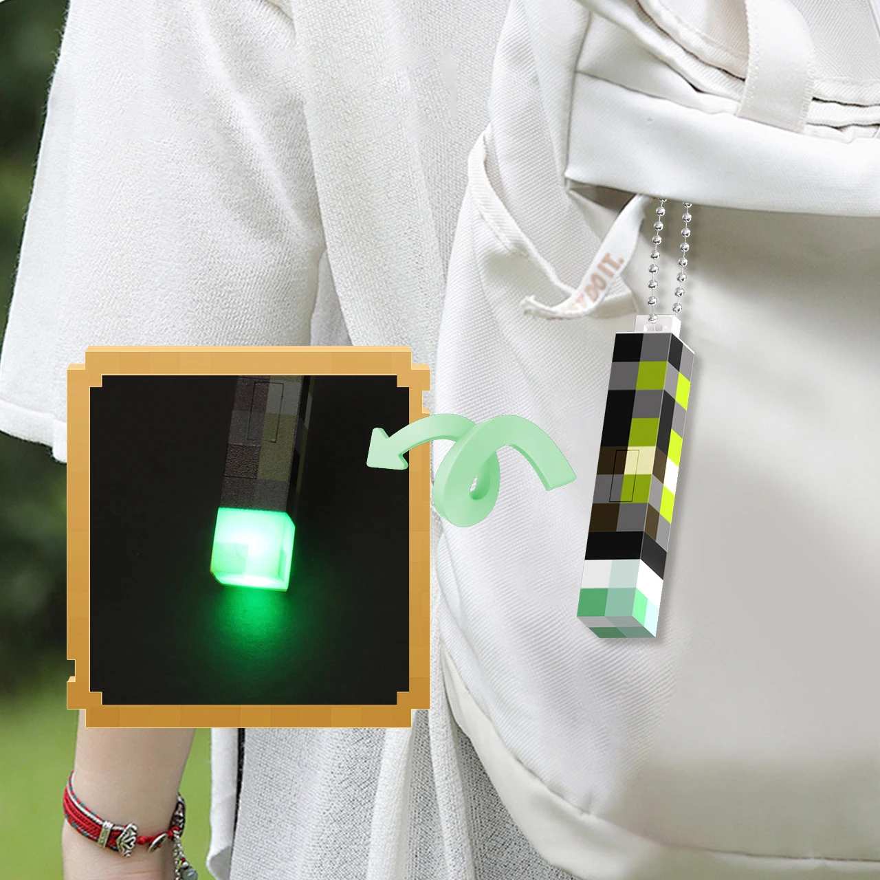 Fun Mini Torch Keychain Pixel Wind Design Game Model Toys LED Flashlight USB Rechargeable Night Light Backpack Pendant Fans Gift
