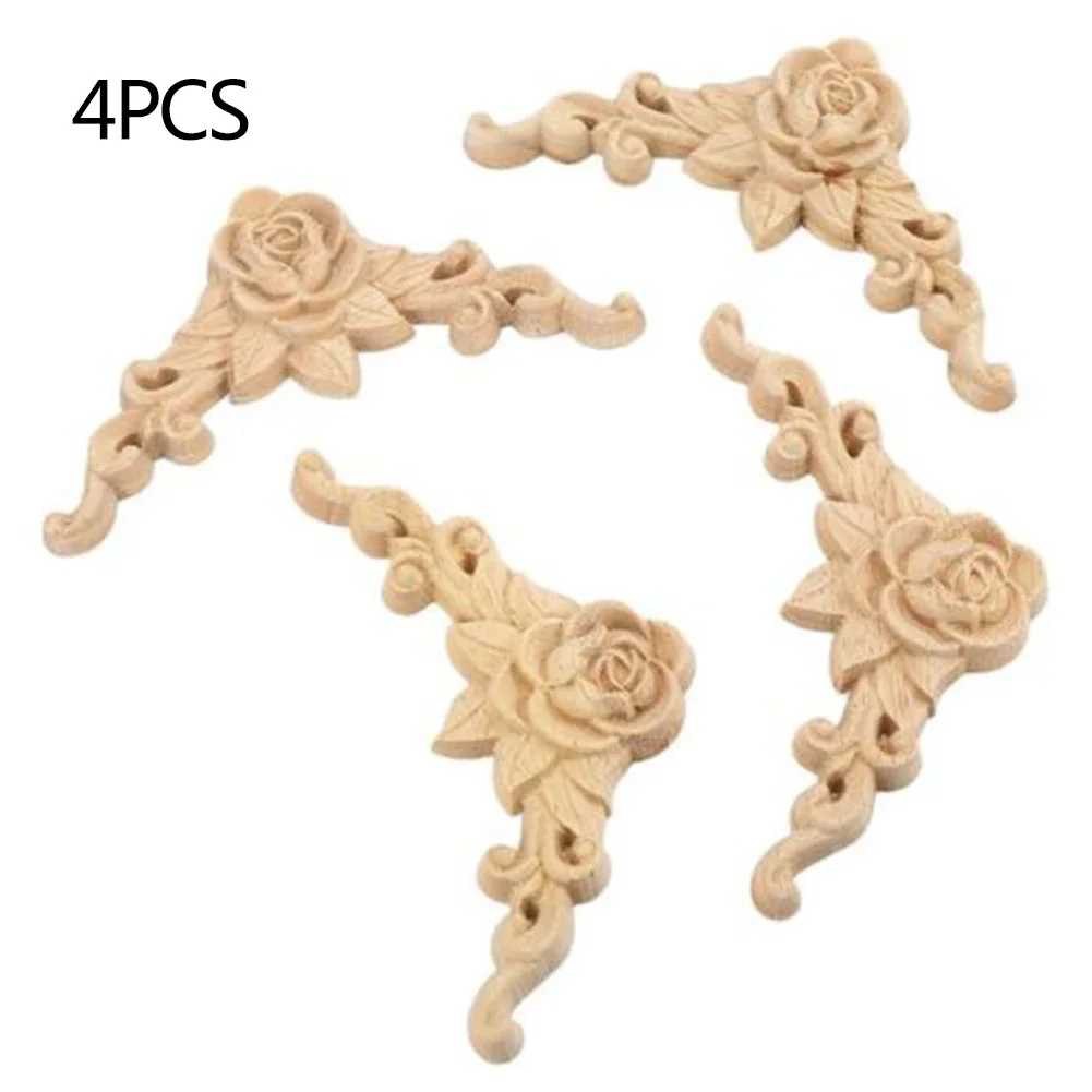 Carved Corner Decal Frame Wooden Arts Home D&eacute;cor Crafts Unpainted European Style Floral Wood Rose Applique High quality