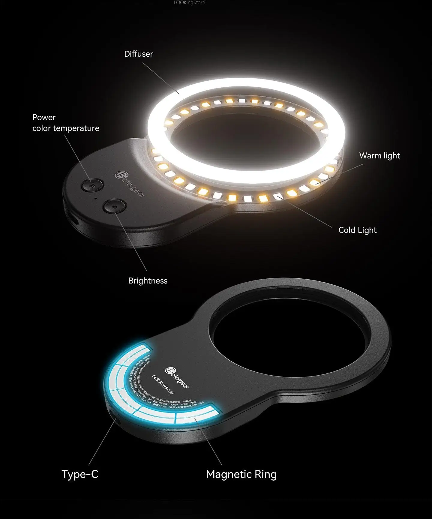 Fotorgear Photography Accessories for Xiaomi 14 Ultra Phone, Magnetic Ring Light Fill Light with Lens Cover Holder New