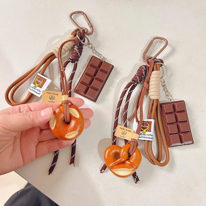 Original Bread Pendant Keychain Nylon Woven Rope Pendant DIY Trendy Mixed Bag Phone Decor Handmade Women Girl Gift