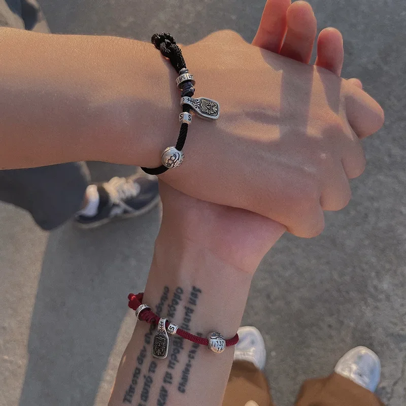 

New Niche Fashion Design Tibet Patron God Yoxing Dharma Couple Bracelet S925 Sterling Silver Men's And Women's HandString Chain