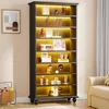 69-Inch Tall Bookcase with LED Lighting, Modern 9-Tier Freestanding Bookshelf with Solid Wood Legs, Wooden Open Display Shelf 4