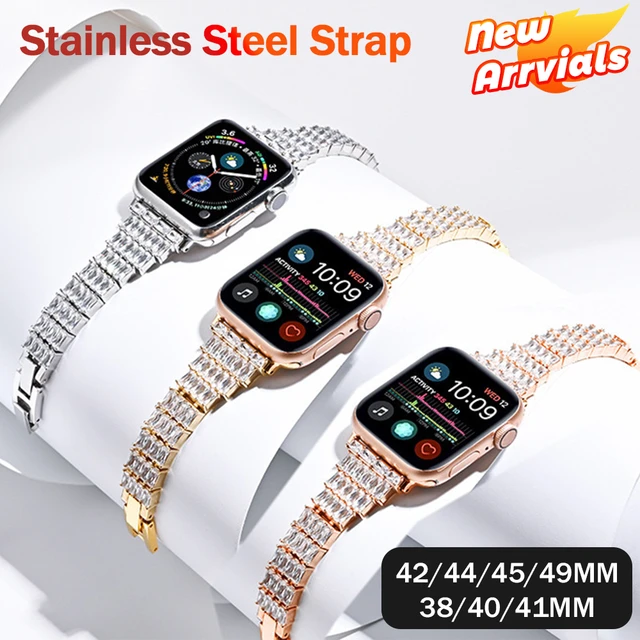 Luxury Diamond Leather Strap For Apple Watch Ultra 49mm 8 7 41mm 45mm Band  For Iwatch Series 6 3 4 5 Se 44 40mm 38 42mm Bracelet - Watchbands -  AliExpress