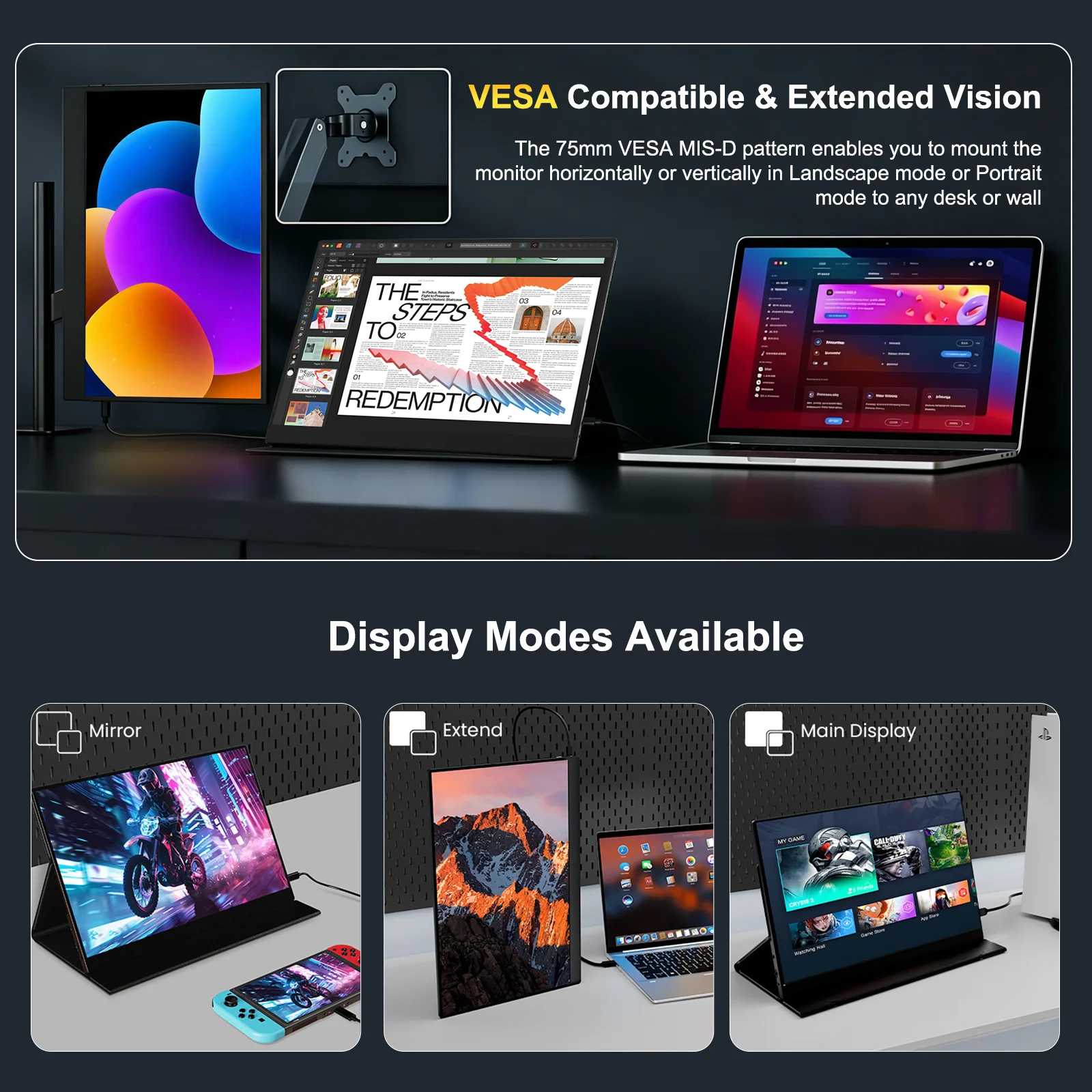 16인치 2.5K 120Hz 휴대용 모니터 IPS 100% sRGB HDMI/Type-C/스피커 탑재
