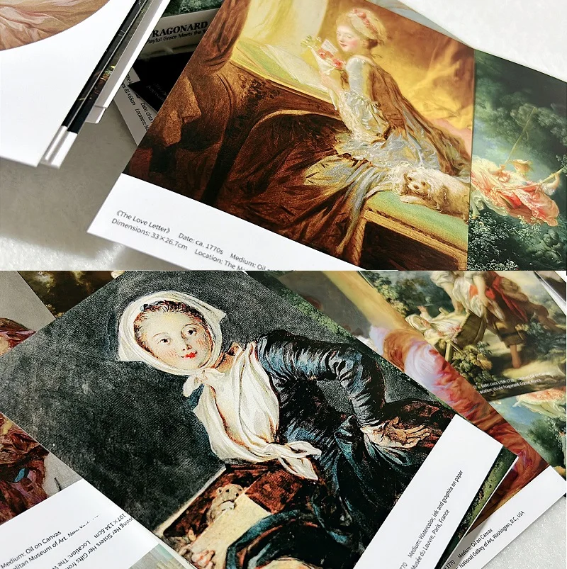 30개입 장인 프라곤아르드 유화 엽서 세트 - 빈티지 로코코 예술 명작, 인사말 및 홈 데코용