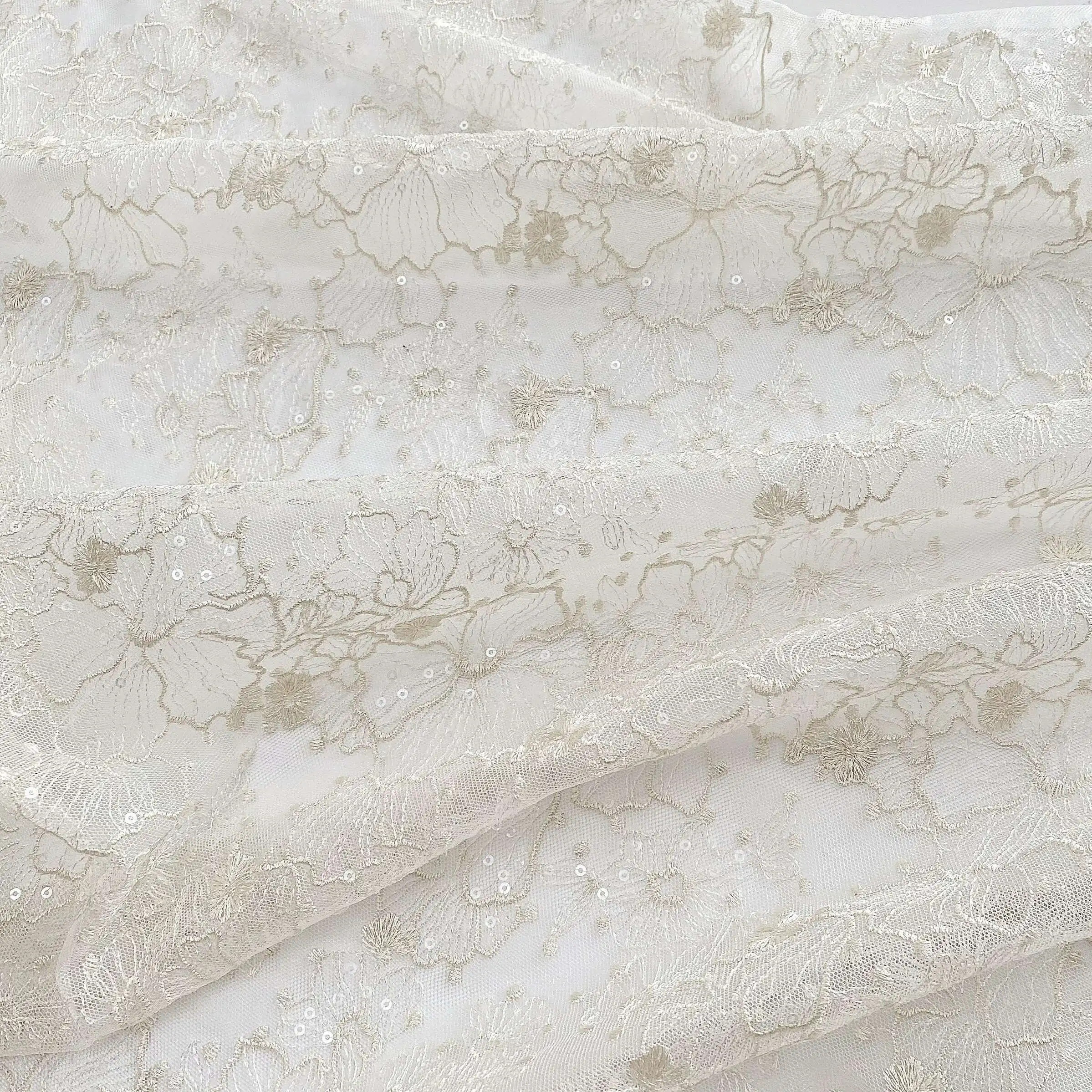 

Embroidered Lace Sequins Embellished Embroidered Gauze Cloth Women's Clothing Dress Cheongsam Formal Dress Customized Fabric