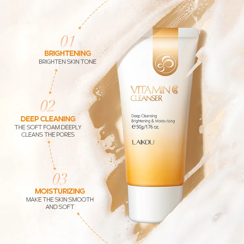 50g Vitamin C Facial Cleanser Brightening Moisturizing Deep Cleansing Foam Dense Amino Acid Gentle Cleanser Face SkinCare face wash