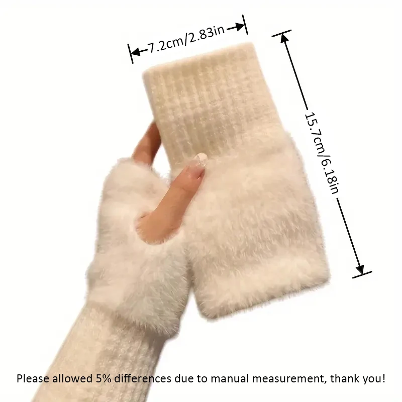 Warme Plüsch-Halbfingerhandschuhe für Damen, Herbst und Winter, vielseitig einsetzbar, niedliche, kältebeständige Halbfingerhandschuhe, Weihnachtsgeschenke – Detail 1