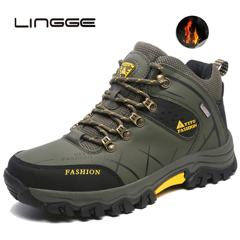 LINGGE Men Snow Boots Brand Winter Super Warm Men Ankle Boots High