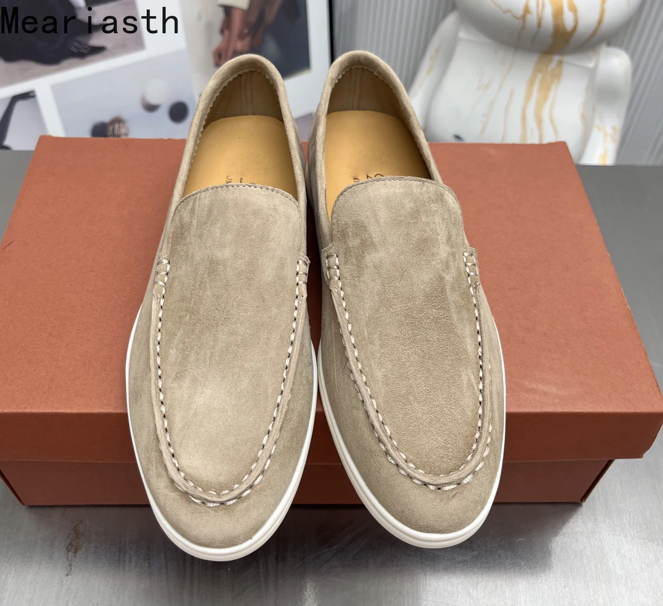 

Hot Selling Unisex Flat Causal Shoes Cow Suede Loafers Women Summer Walk Slip On Mules Luxury Brand Driving Shoes Men Size 46