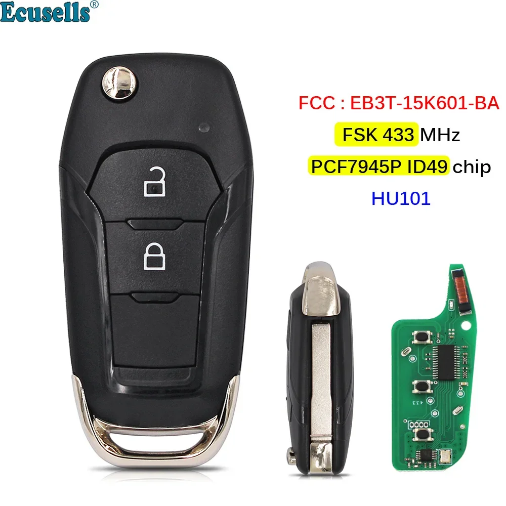 

2 Buttons Remote Car Key FSK 433Mhz PCF7945P ID49 Chip for Ford Ranger F150 2015-2018 FCCID: EB3T-15K601-BA