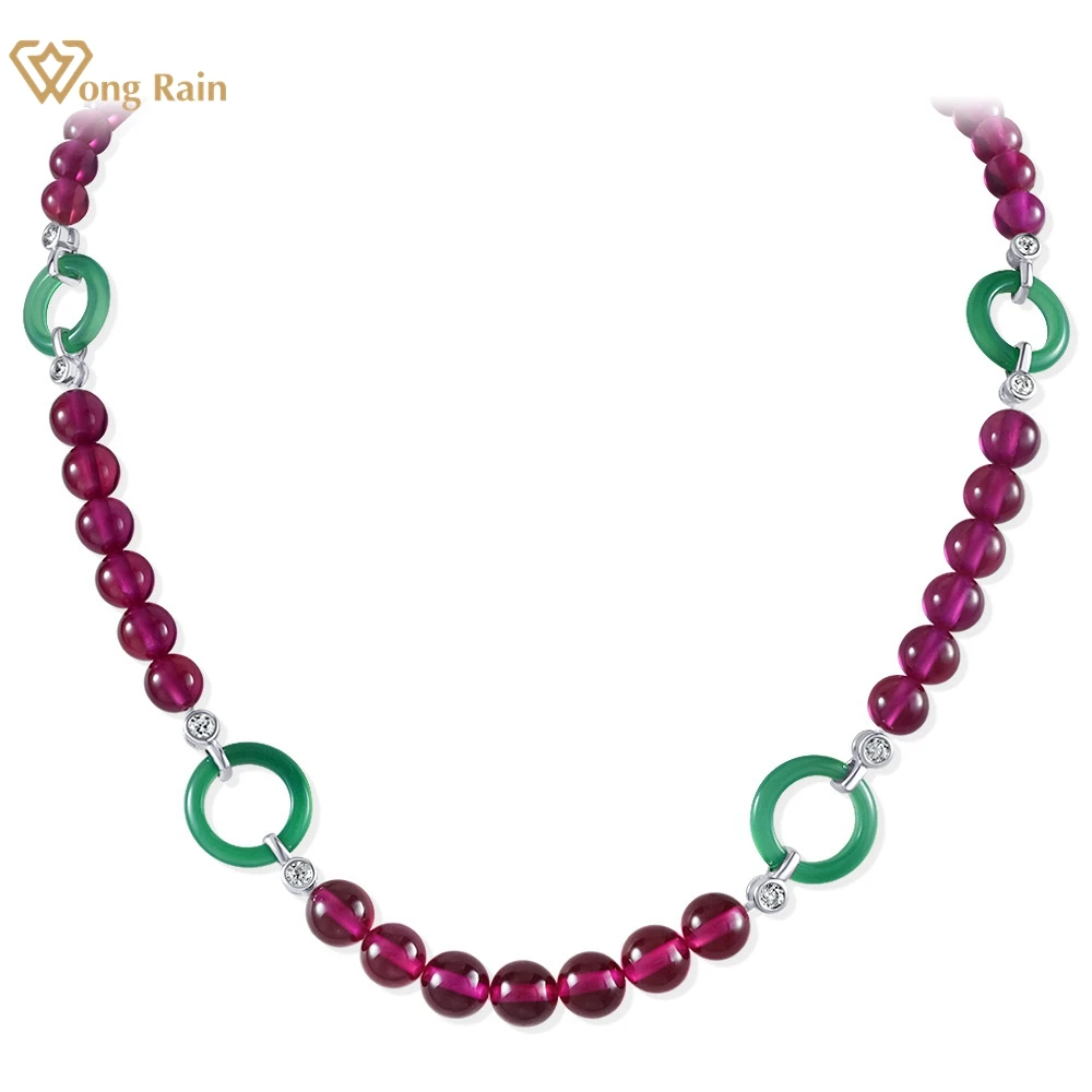 

Wong Rain Vintage 925 Sterling Silver Ruby Emerald High Carbon Diamond Gemstone Women Necklace Pendant Jewelry Anniversary Gifts